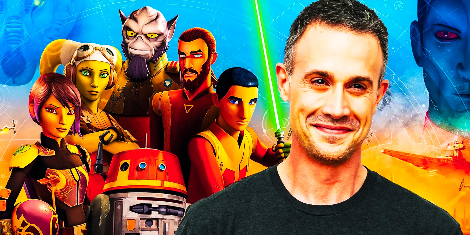 Reddie Prinze Jr and Star Wars Rebels characters. Image