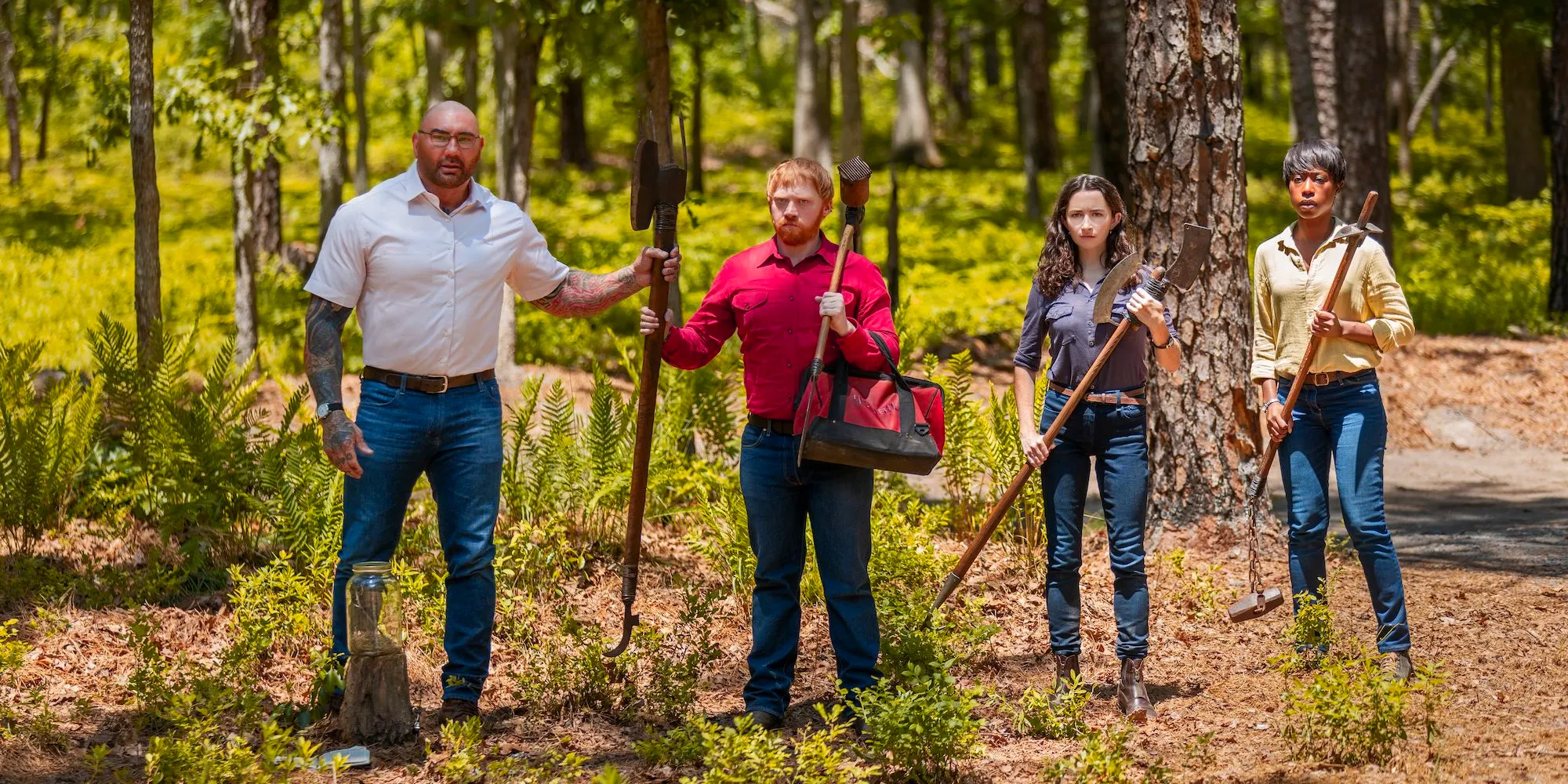 Redmond, Leonard, Sabrina, and Adriane in Knock at the Cabin. Image