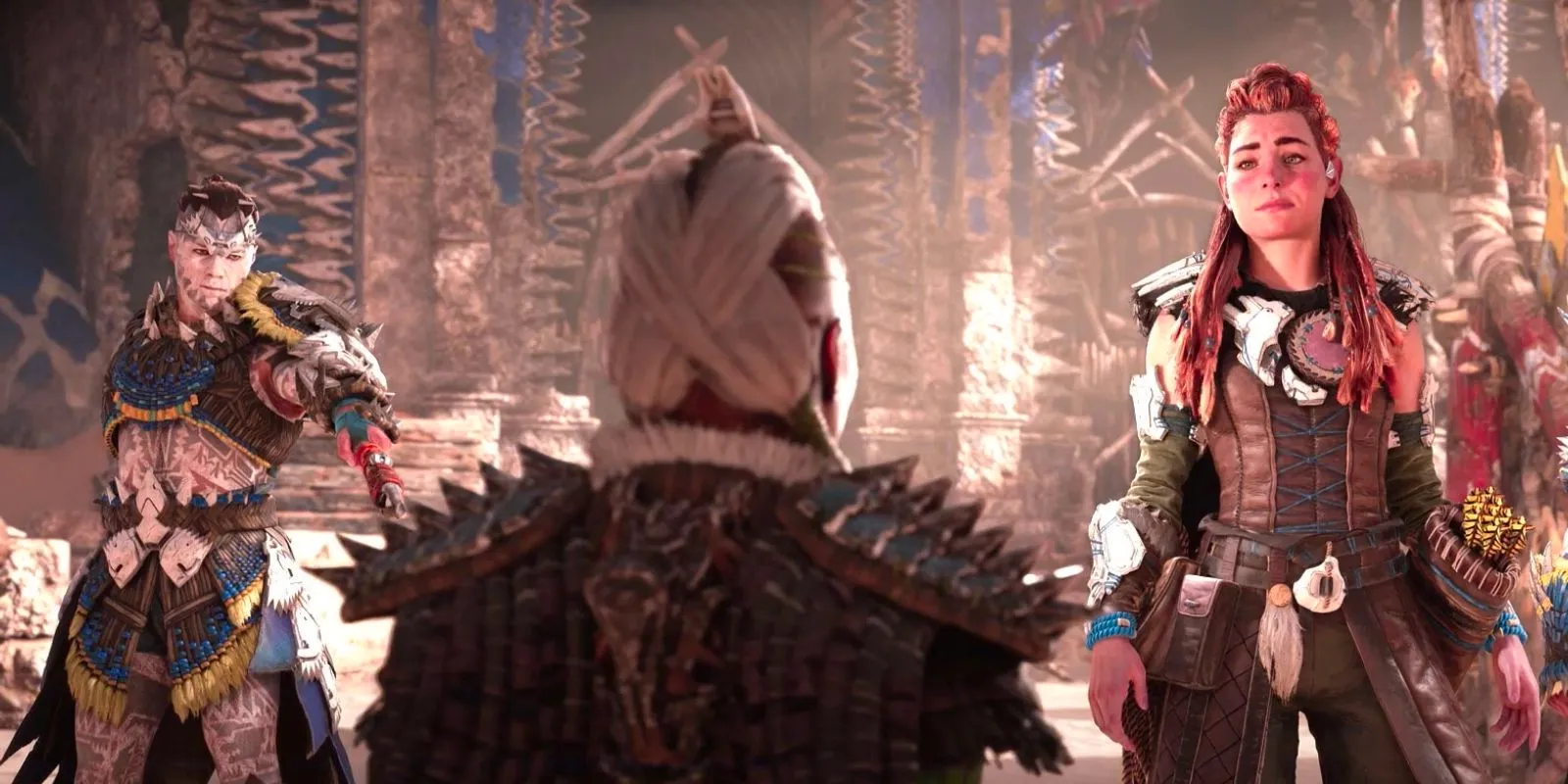 Regalla staring at Aloy during a conversation in Horizon Forbidden West Image