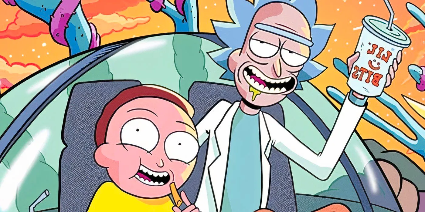 Rick and Morty eating fast food together. Image