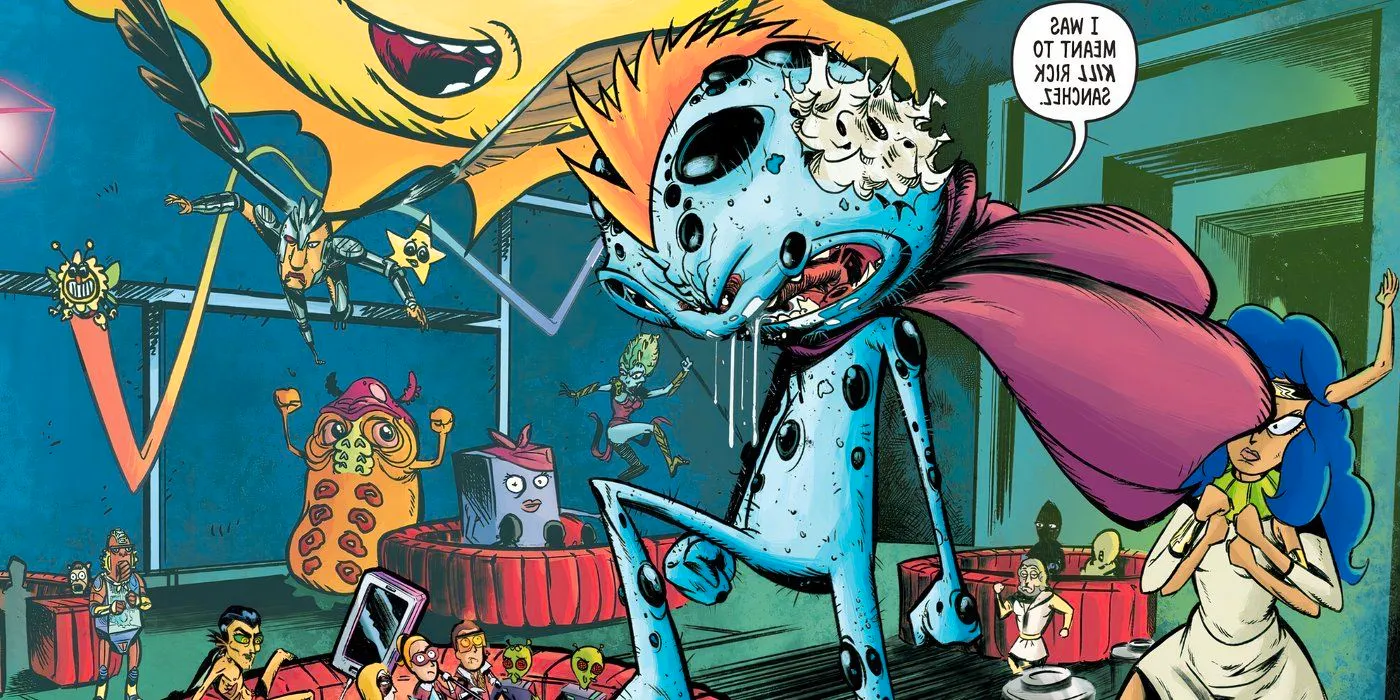 Rick and Morty's Mr. Meeseeks gathering Rick's villains. Image