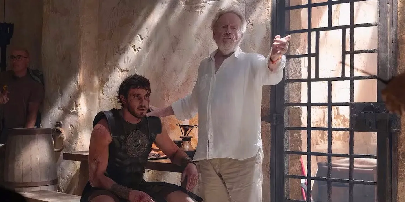 Ridley Scott stands with Paul Mescal on the set of Gladiator 2 Image