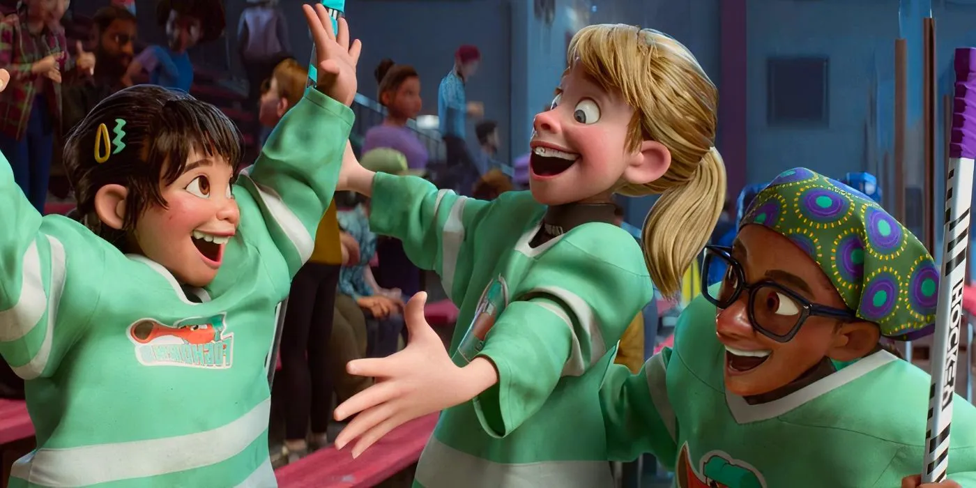 Riley celebrating with her hockey teammates in Inside Out 2 Image