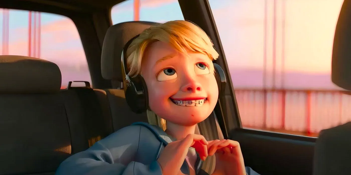 Riley listening to music in the car in Inside Out 2 Image