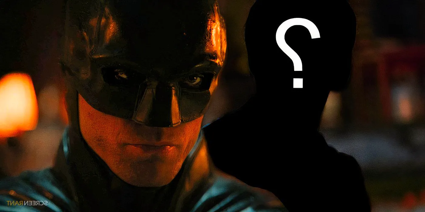 Robert Pattinson in The Batman and a shadowy figure with a question mark Image