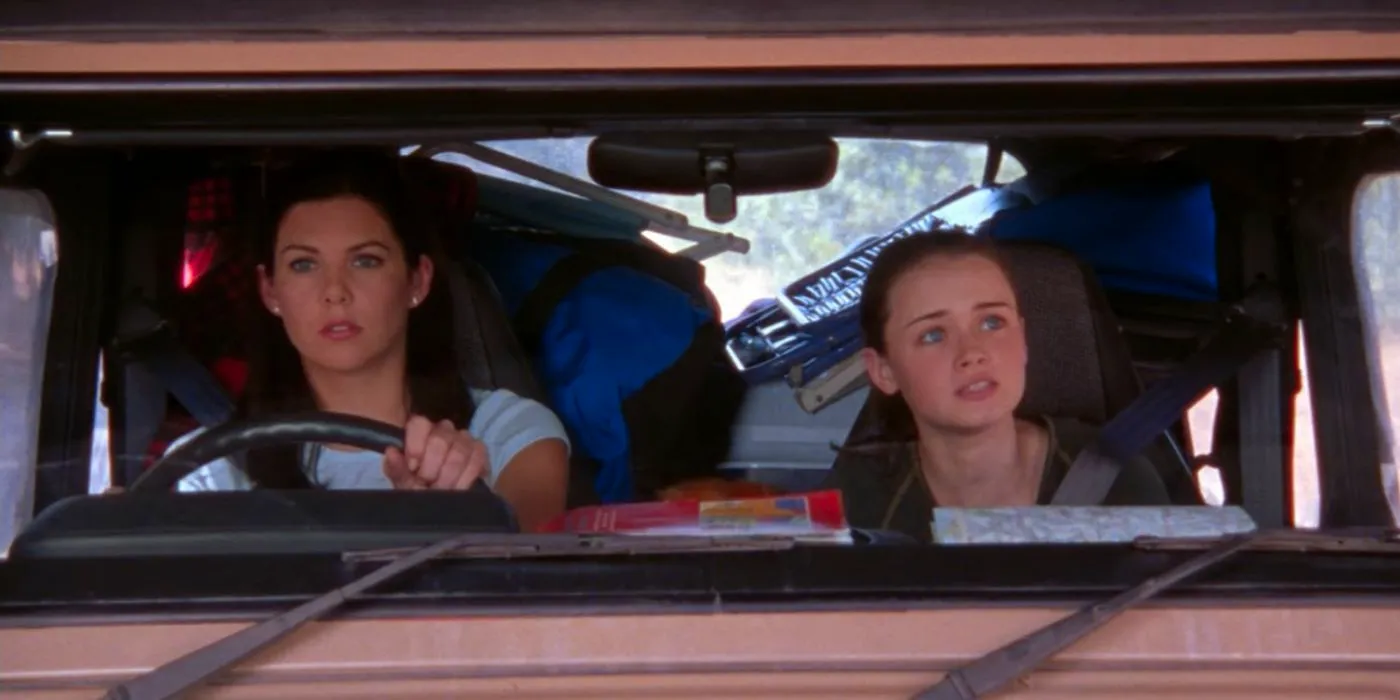 Rory and Lorelai on a road trip to Harvard in Gilmore Girls Image