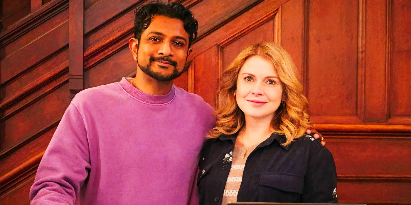 Rose McIver as Samantha and Utkarsh Ambudkar as Jay in Ghosts Image