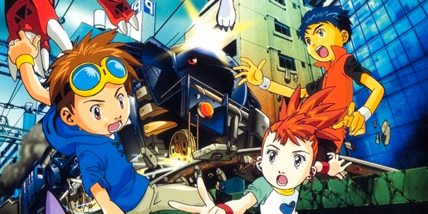 Runaway Locomon Poster featuring Takato, Rika, and Henry in front of Locomon. Image