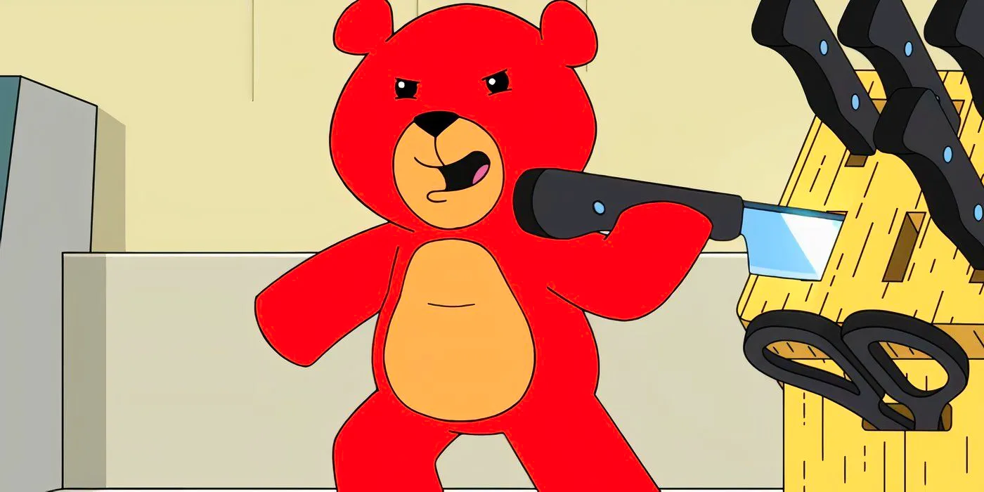 Rupert the Teddy Bear grabbing a knife in the Family Guy 2024 Halloween Special Image