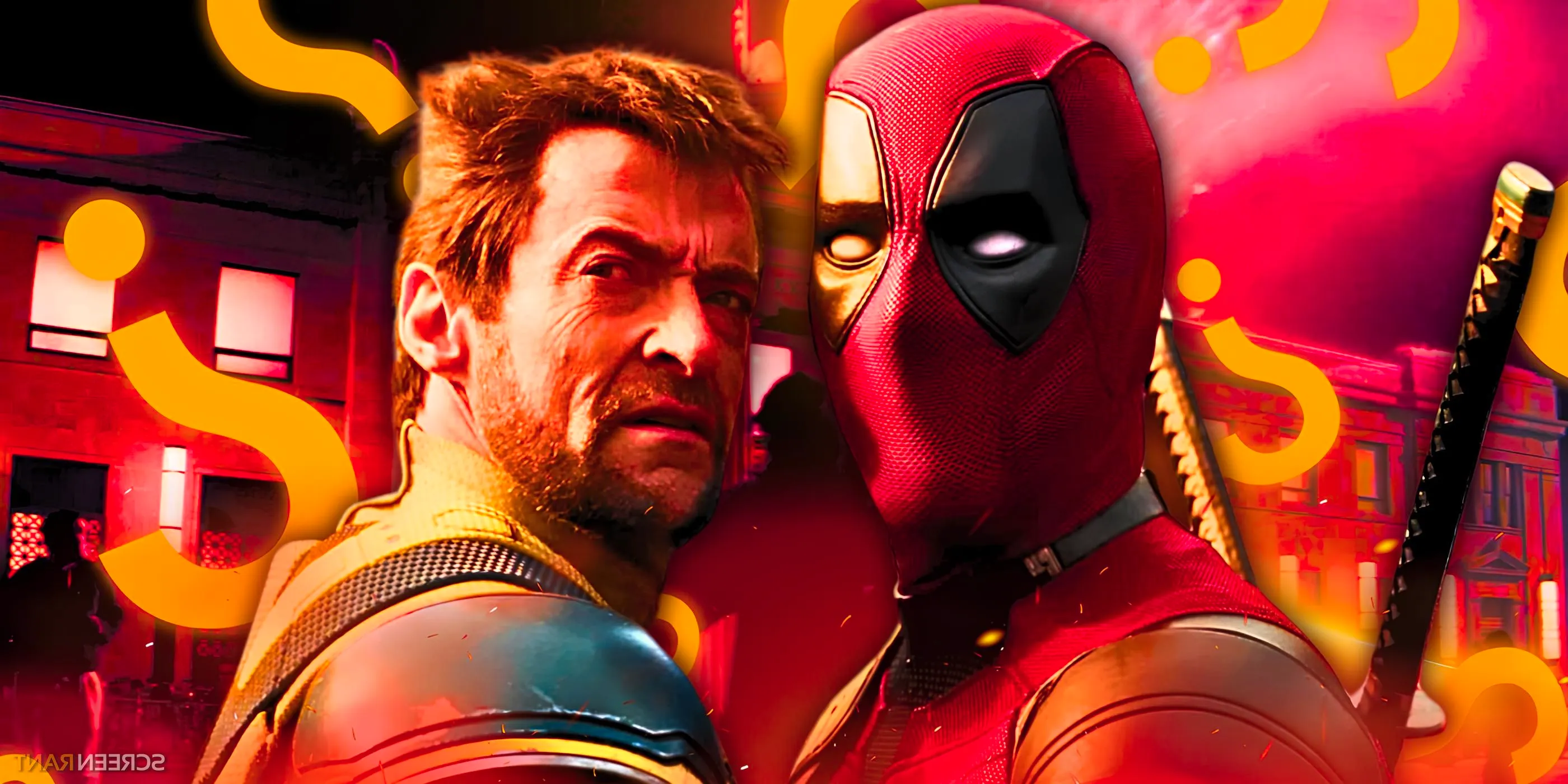 Ryan Reynolds As Deadpool And Hugh Jackman As Wolverine Close Together With X-Men 2000 In The Background Image