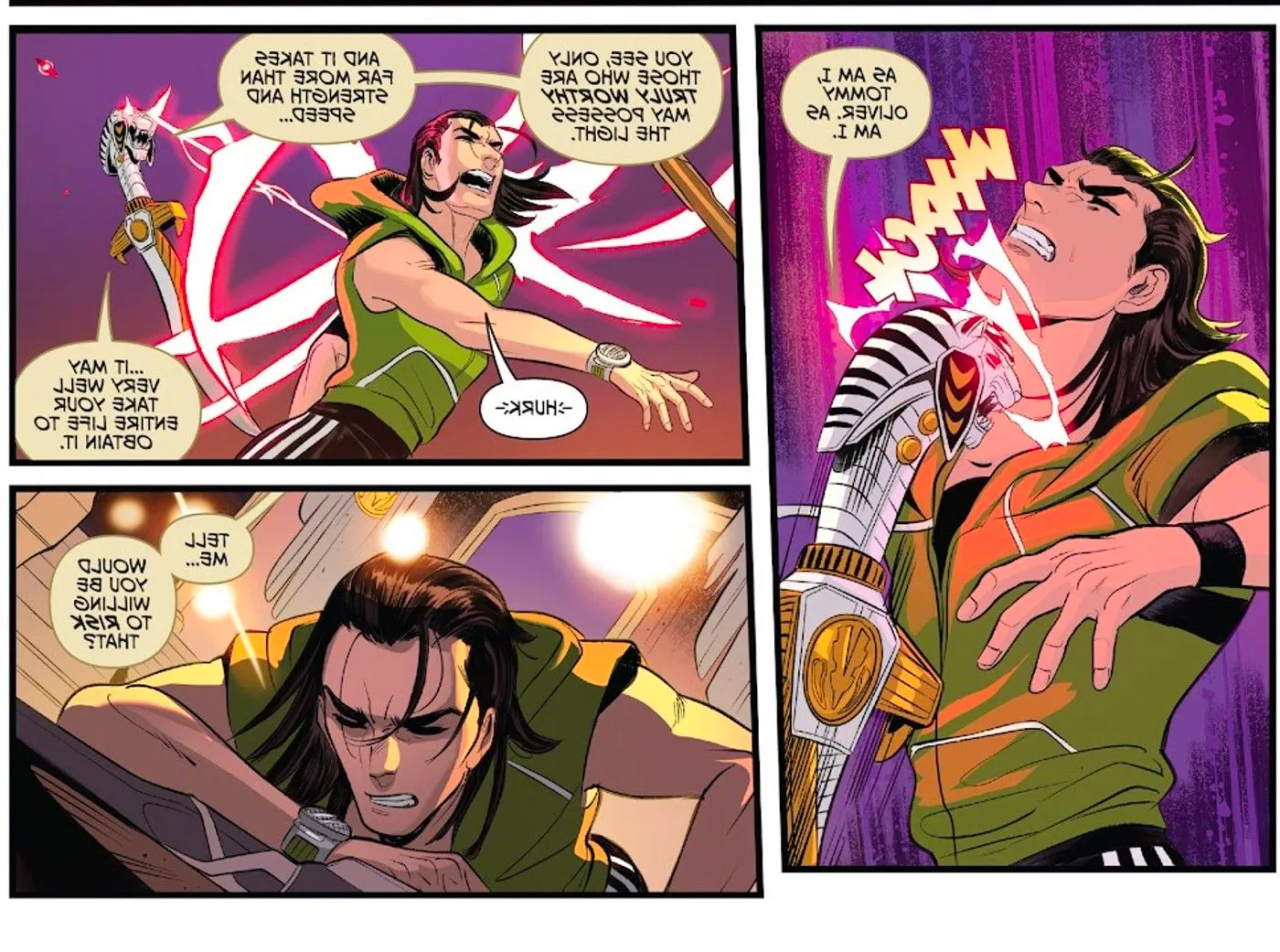 Saba the talking Sword of Light fights Tommy Oliver for the White Ranger powers in Go Go Power Rangers #26 Image