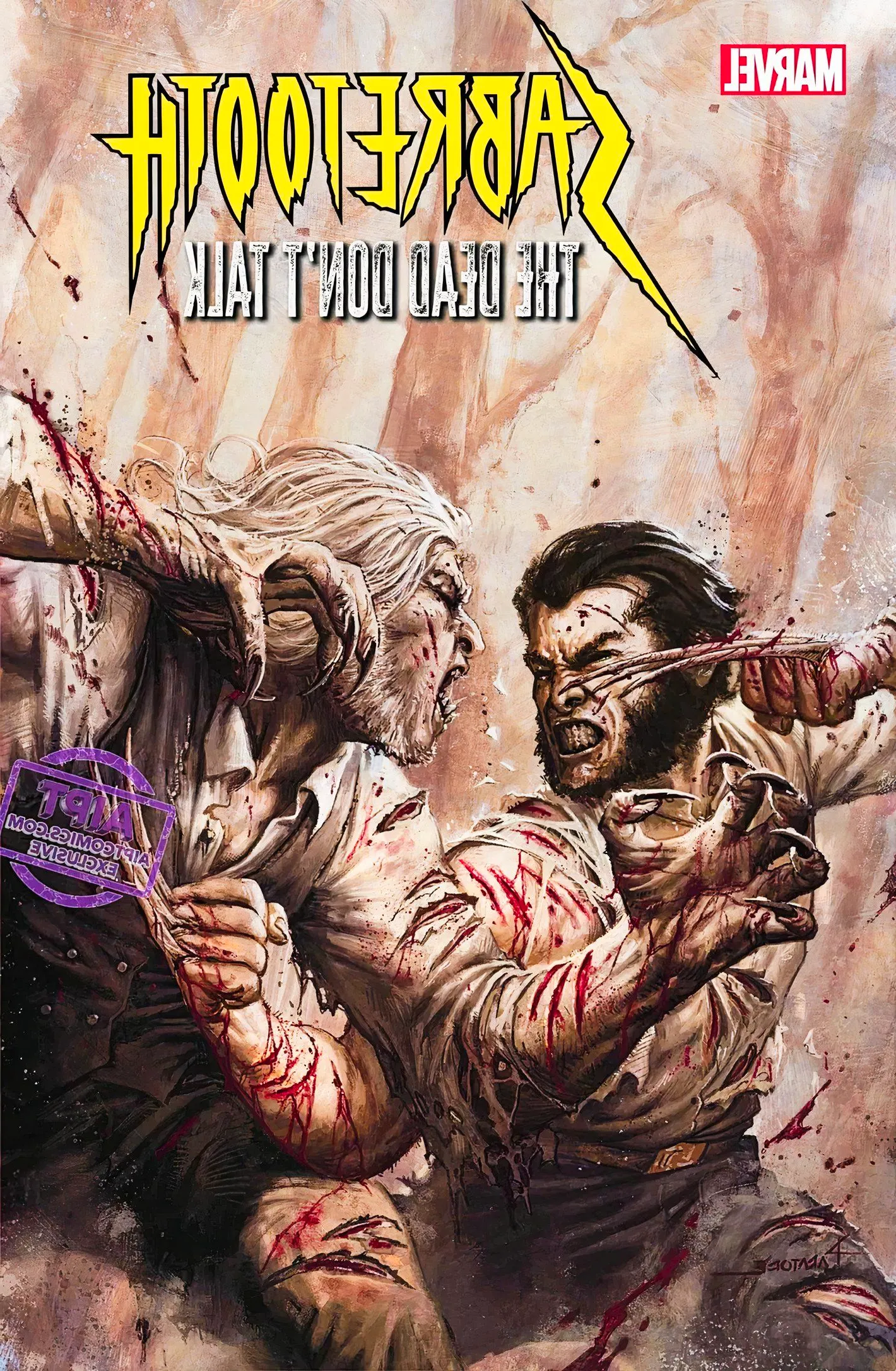 Sabretooth The Dead Don't Talk #1 variant cover, featuring Wolverine and Sabretooth in mid-battle Image