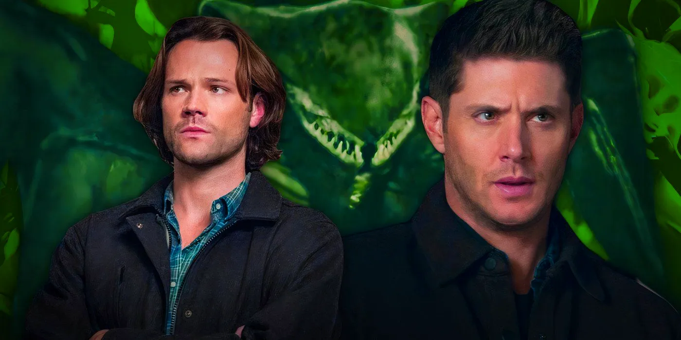 Sam and Dean in front of a green background featuring The Winchesters' Akrida Image