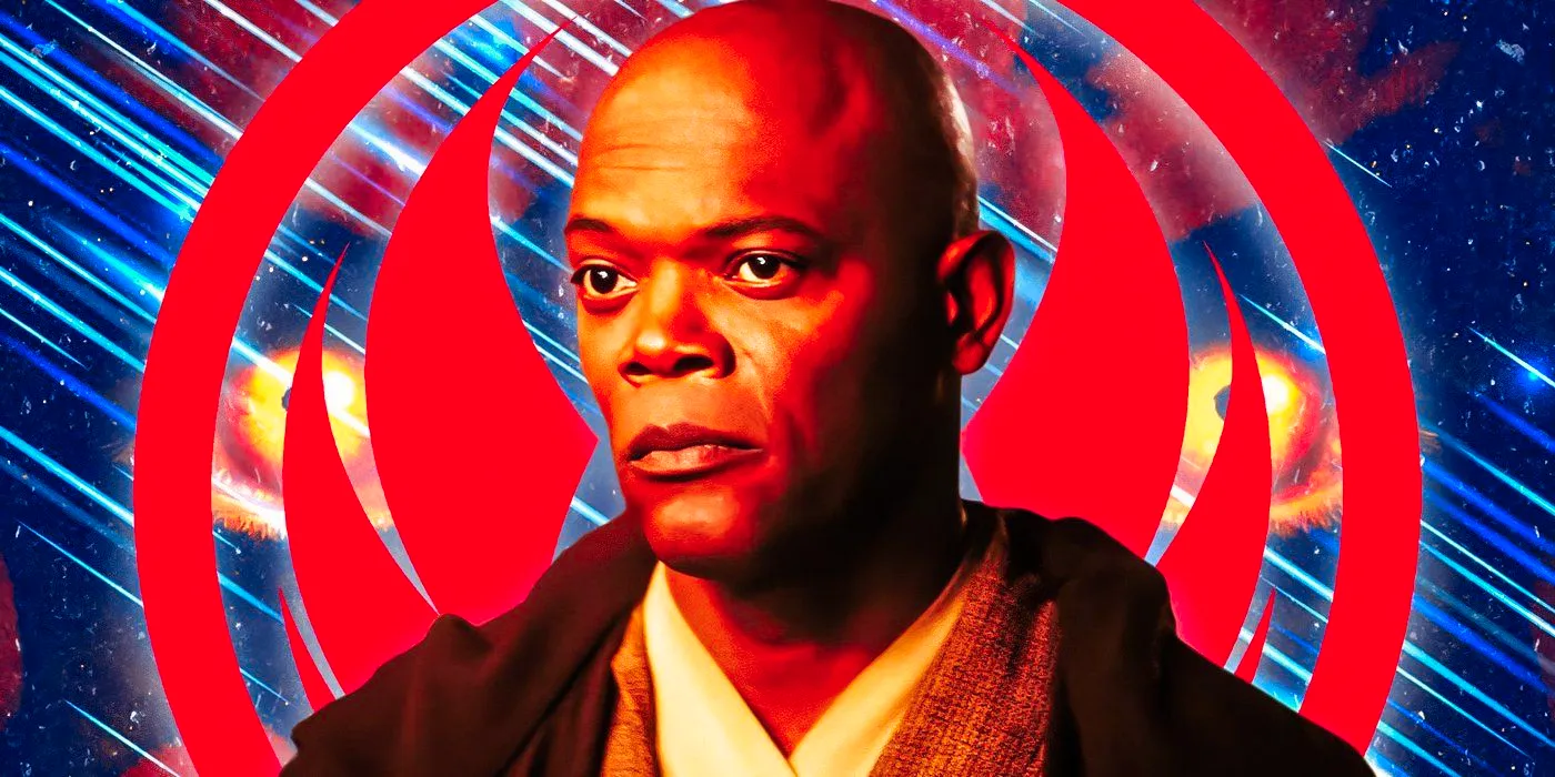 Samuel L Jackson's Mace Windu, edited over the symbol of the Jedi Order Image