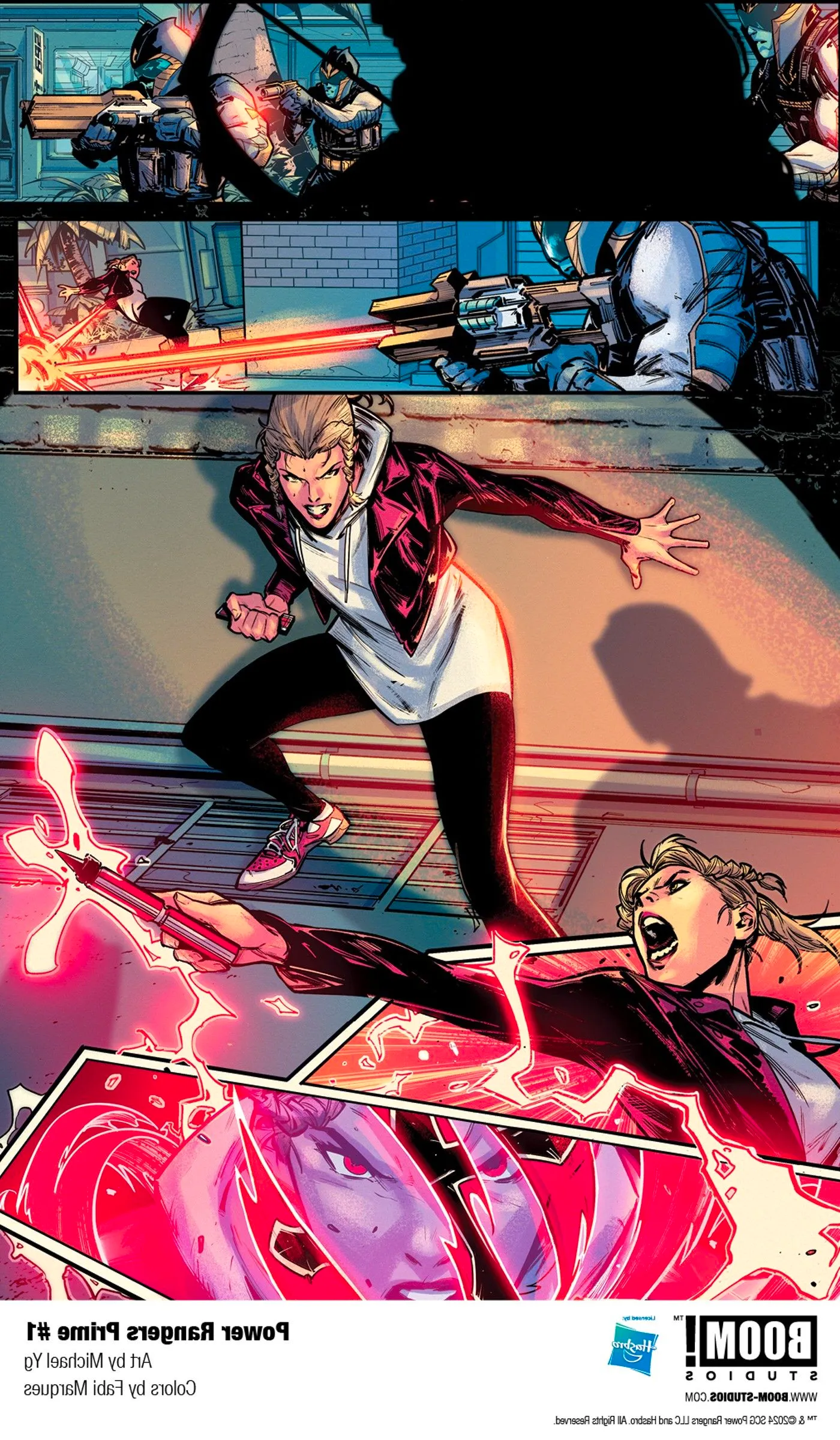 Samurai Red Ranger Lauren Shiba being chased in Power Rangers: Prime #1 Image