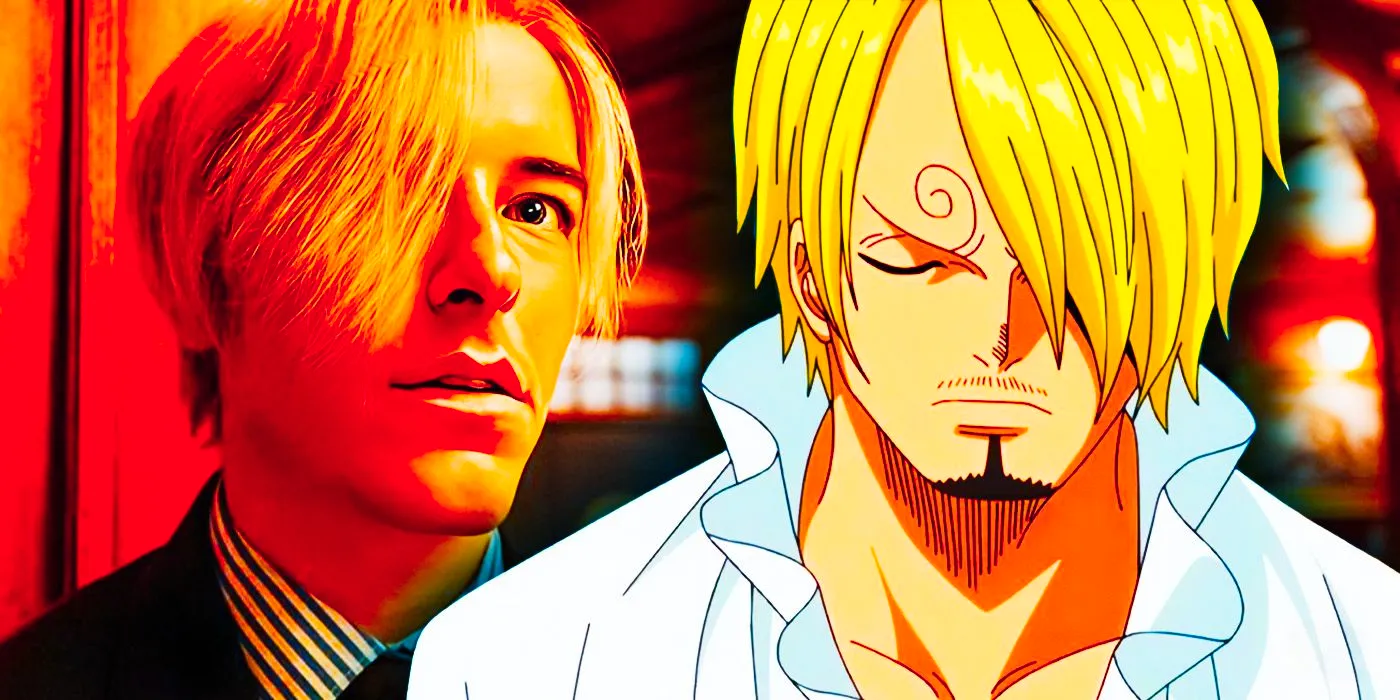 Sanji frowning in the One Piece anime and the live-action Sanji looking up at something Image