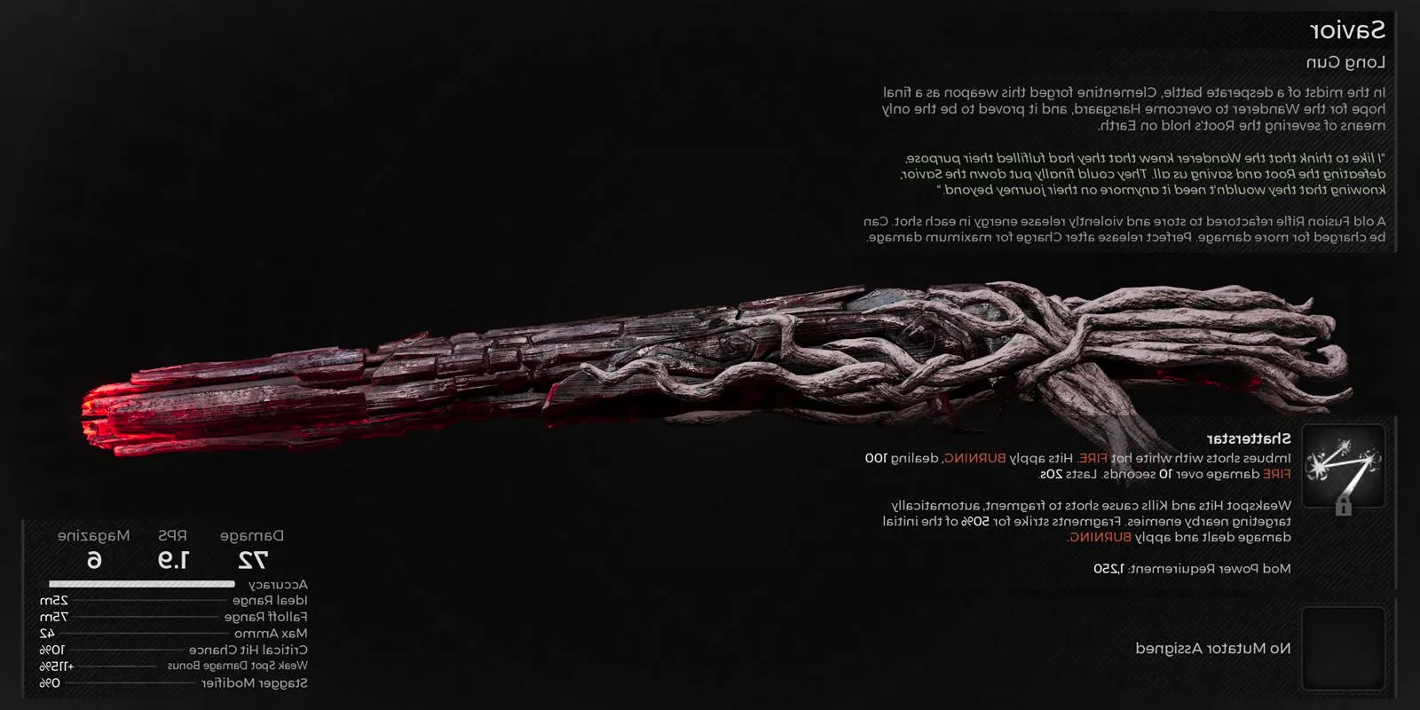 Savior Long Gun in Remnant 2 as shown in a menu. Image