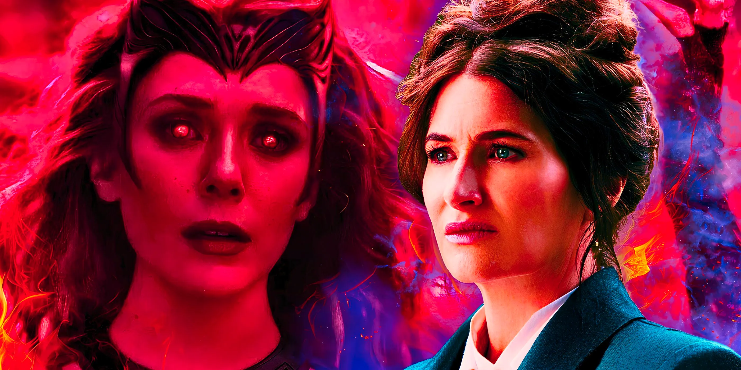 Scarlet Witch in Doctor Strange 2 over an image of Kathryn Hahn in Agatha All Along Image