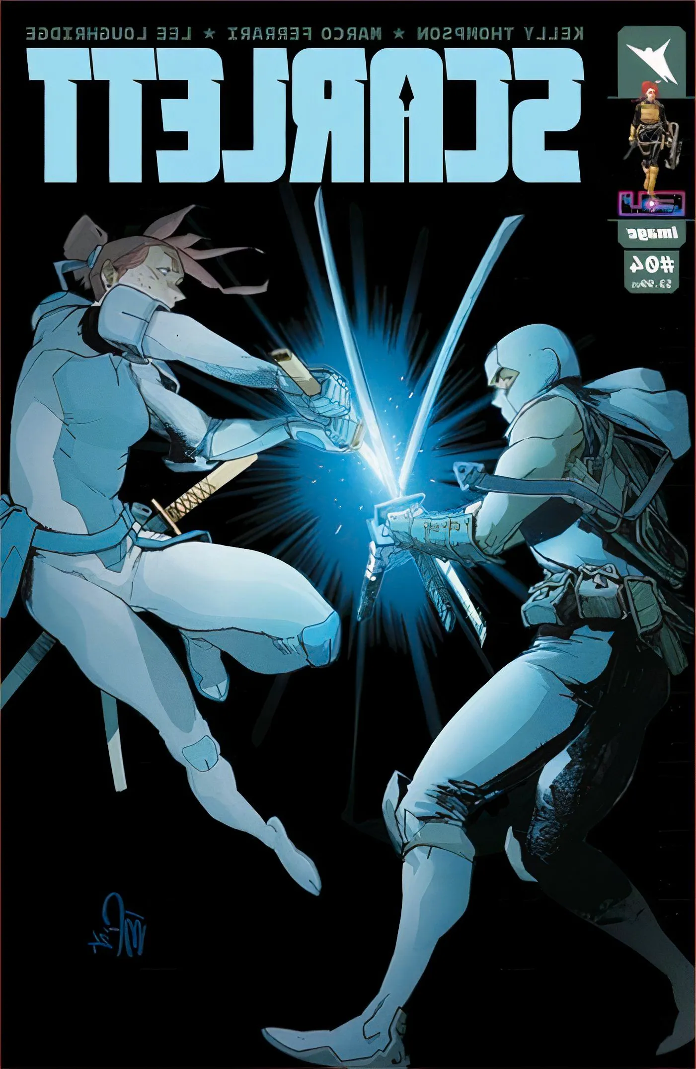 Scarlett #4 cover, Scarlett swordfighting the ninja Storm Shadow. Image