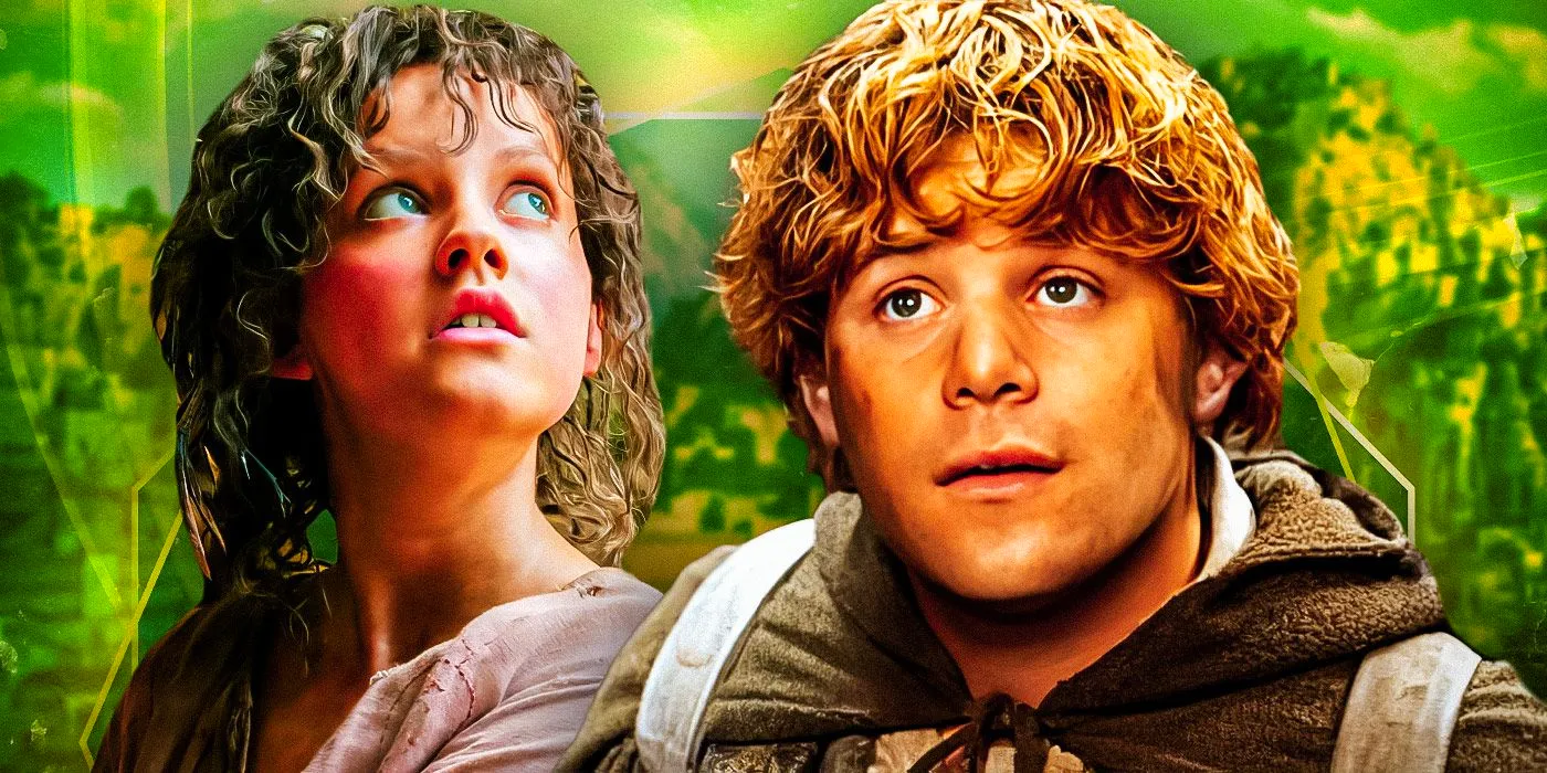 Sean Astin as Samwise Gamgee in The Lord of the Rings and Markella Kavenagh as Nori Brandyfoot in The Rings of Power Image