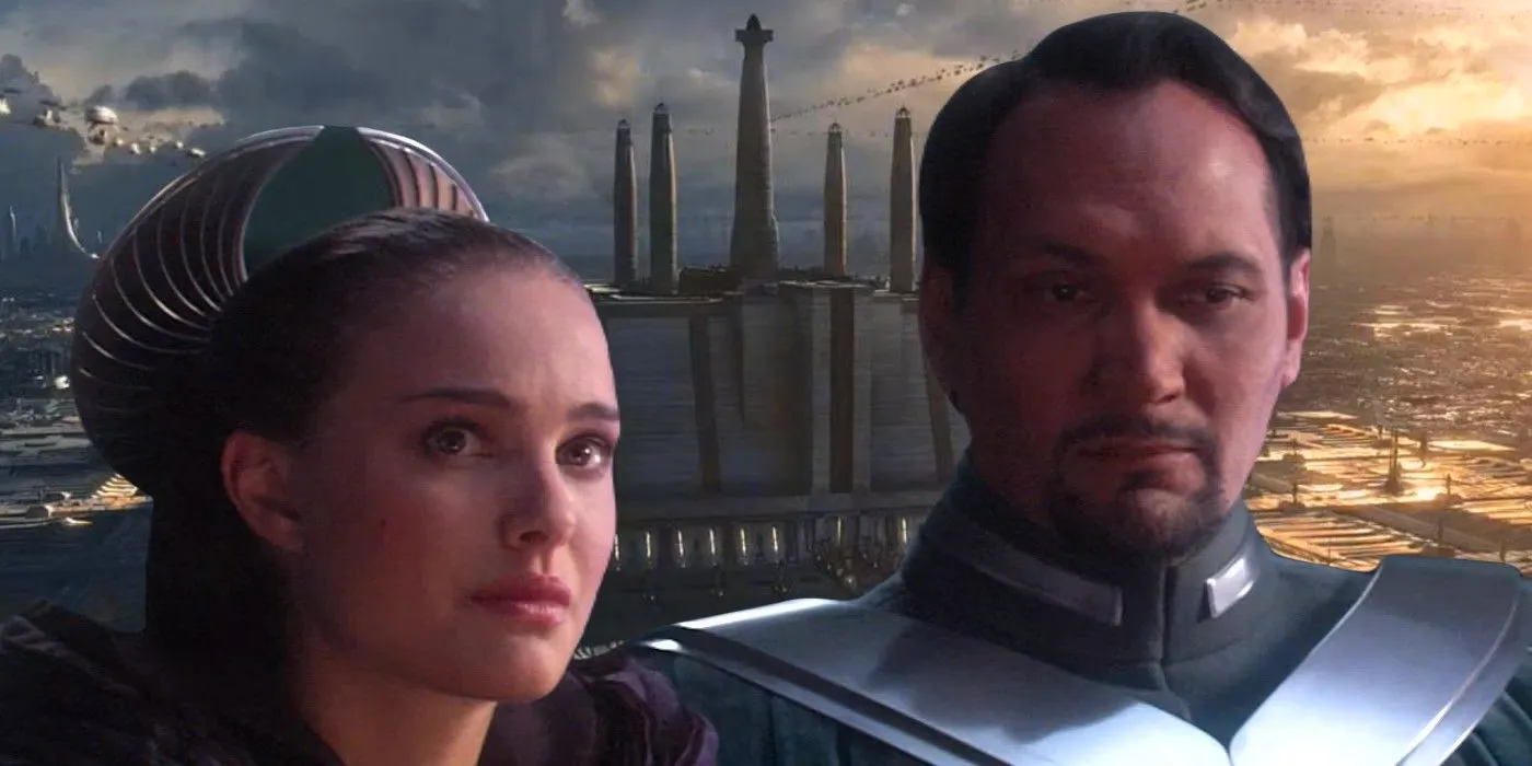 Senators Bail Organa and Padme Amidala in front of the Jedi Temple on Coruscant Image