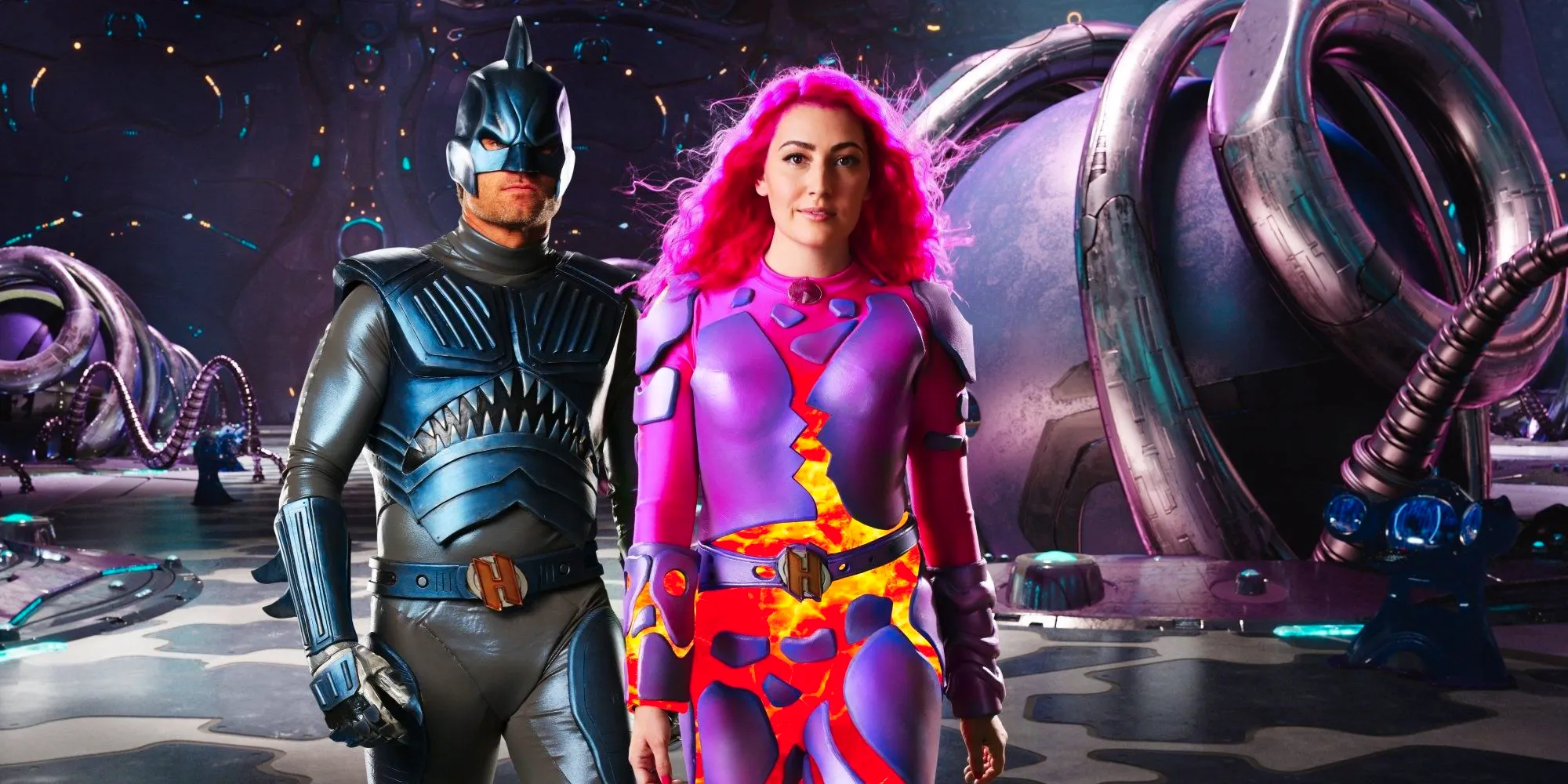 Sharkboy and Lavagirl walk toward the camera in We Can Be Heroes Image