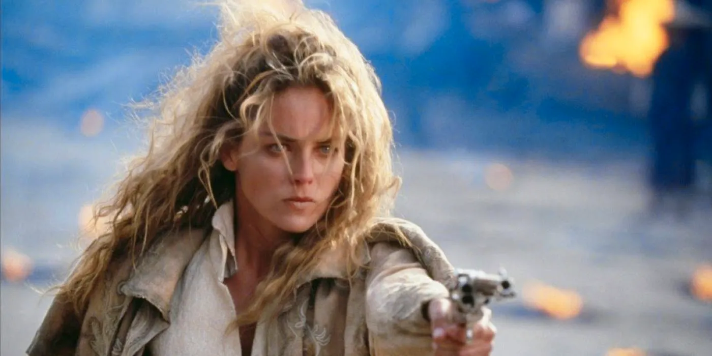 Sharon Stone aiming a gun in The Quick and the Dead Image