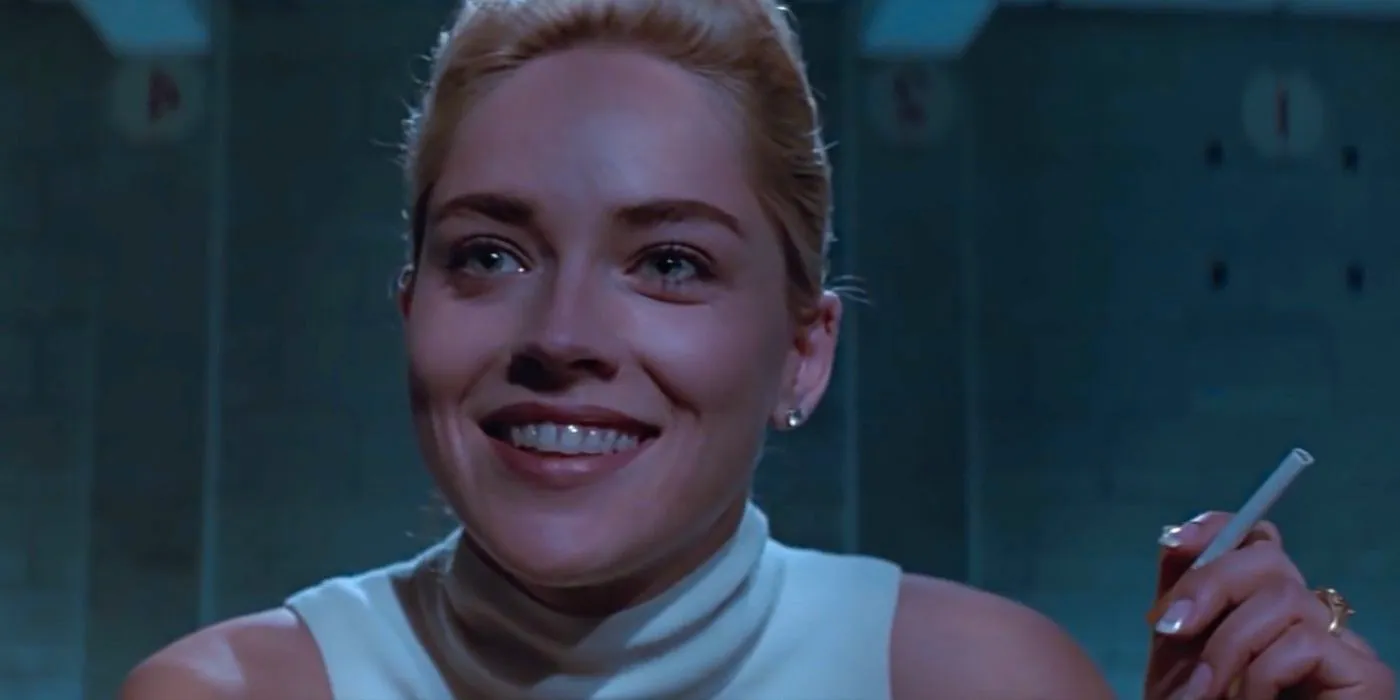 Sharon Stone Interrogation Scene in Basic Instinct with a cigarette Image