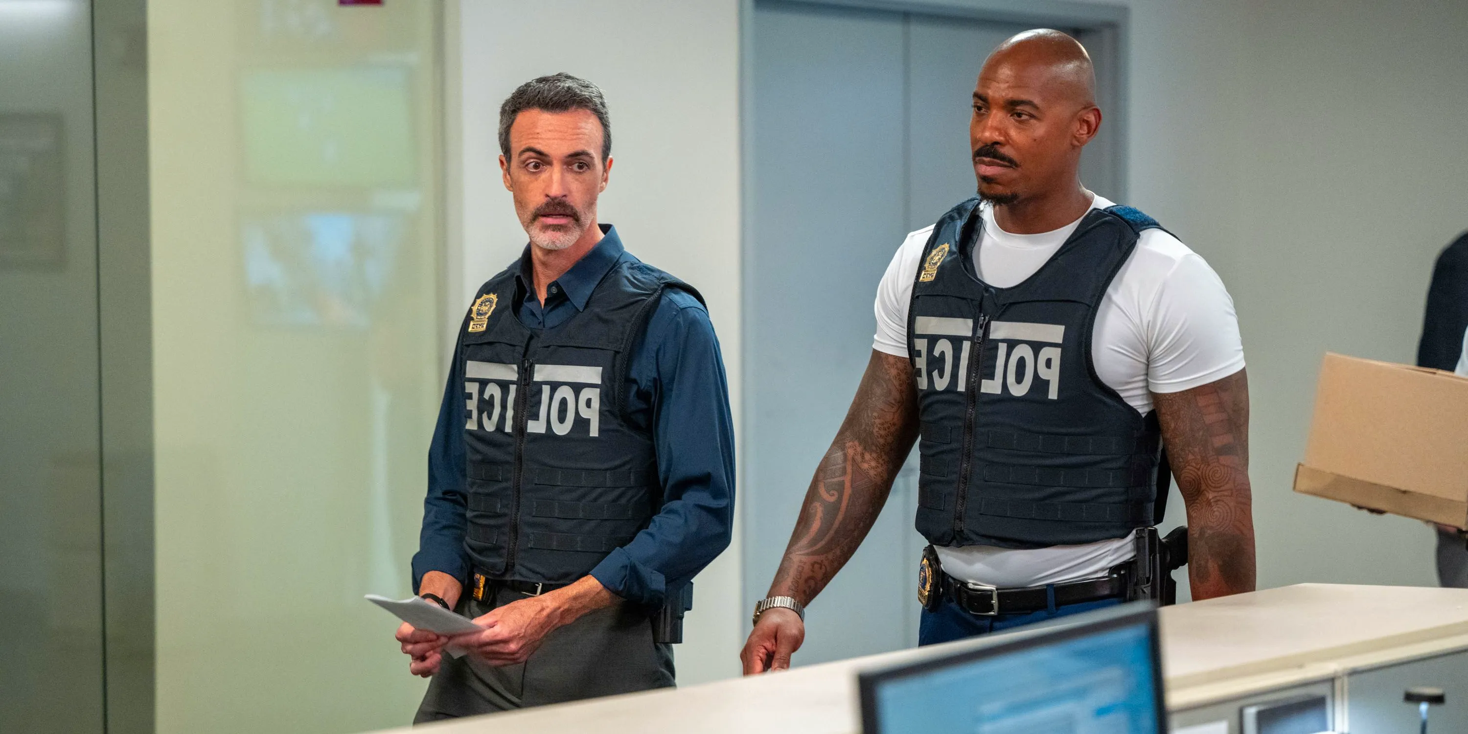 Shaw and Riley working on a case in Law & Order season 24. Image