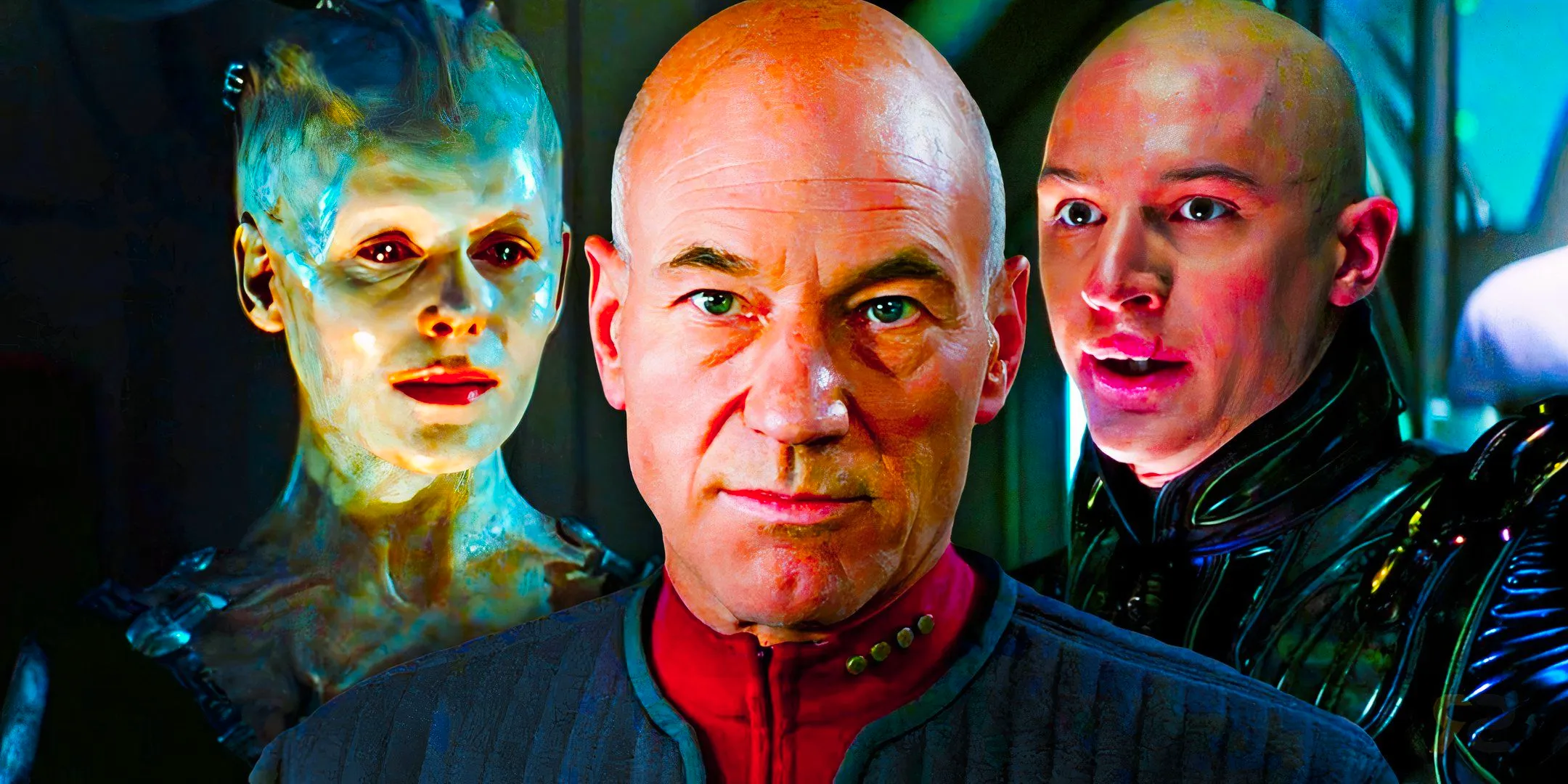 Shinzon, Captain Jean-Luc Picard, and the Borg Queen in Star Trek Image