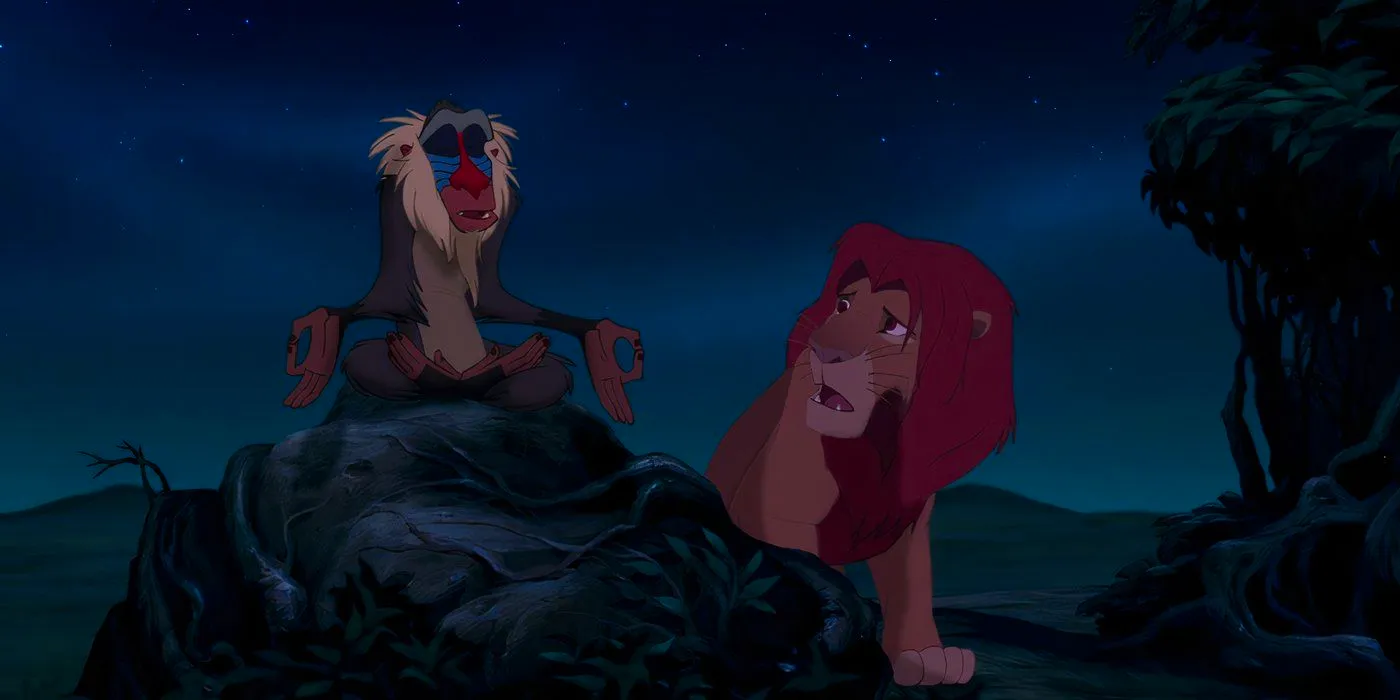 Simba being taught by Rafiki in The Lion King. Image