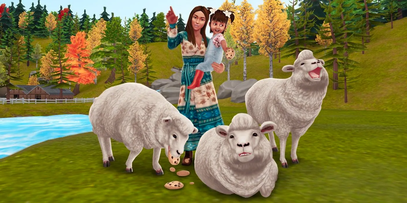 Sims Woman and child surrounded by sheep  Image