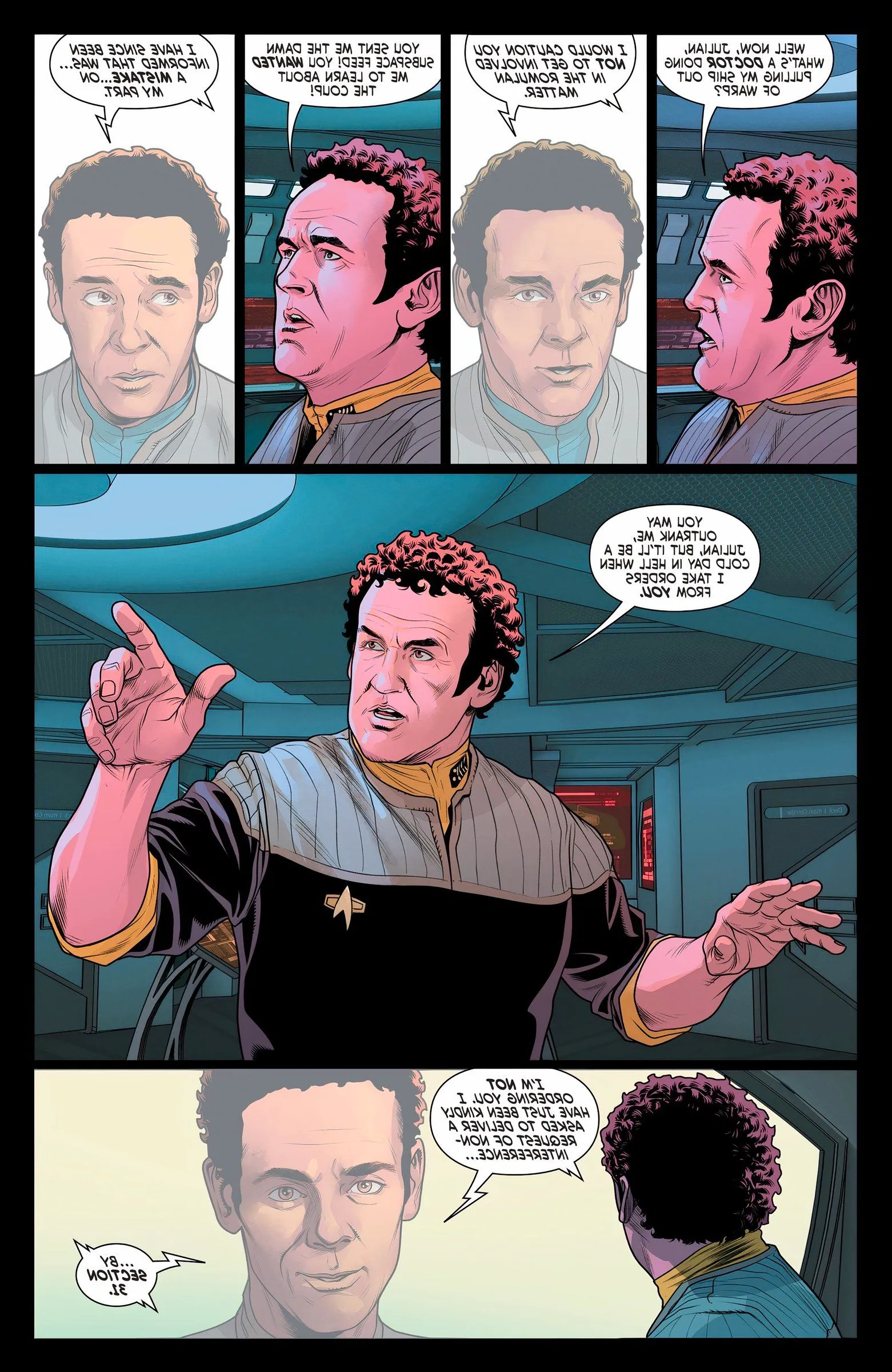 Six panels of Doctor Bashir and Chief O'Brien talking Image