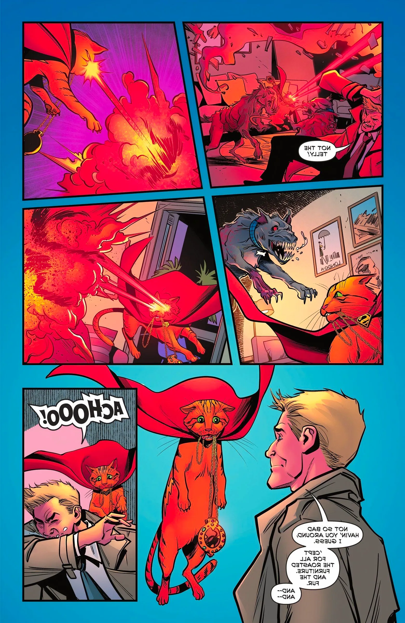 Six panels of John Constantine and Streaky the Super Cat Image