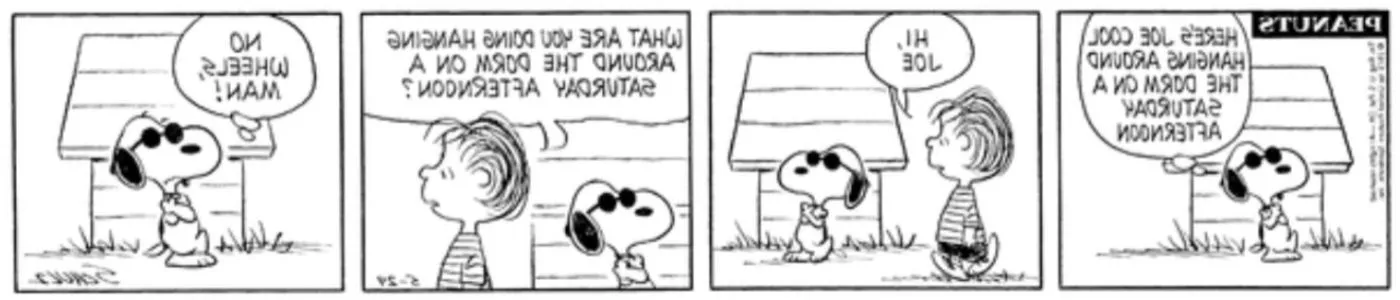 Snoopy as Joe Cool talking to Linus. Image