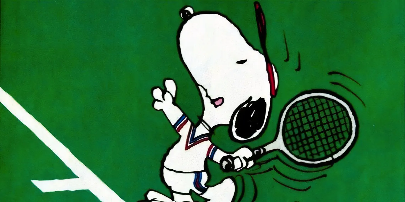 Snoopy playing tennis as his alter ego the World Famous Tennis Player in Peanuts. Image