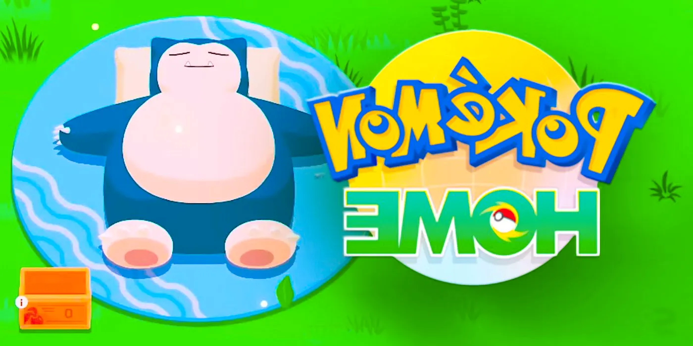 Snorlax from Pokémon Sleep laying on its back next to the Pokémon Home logo. Image