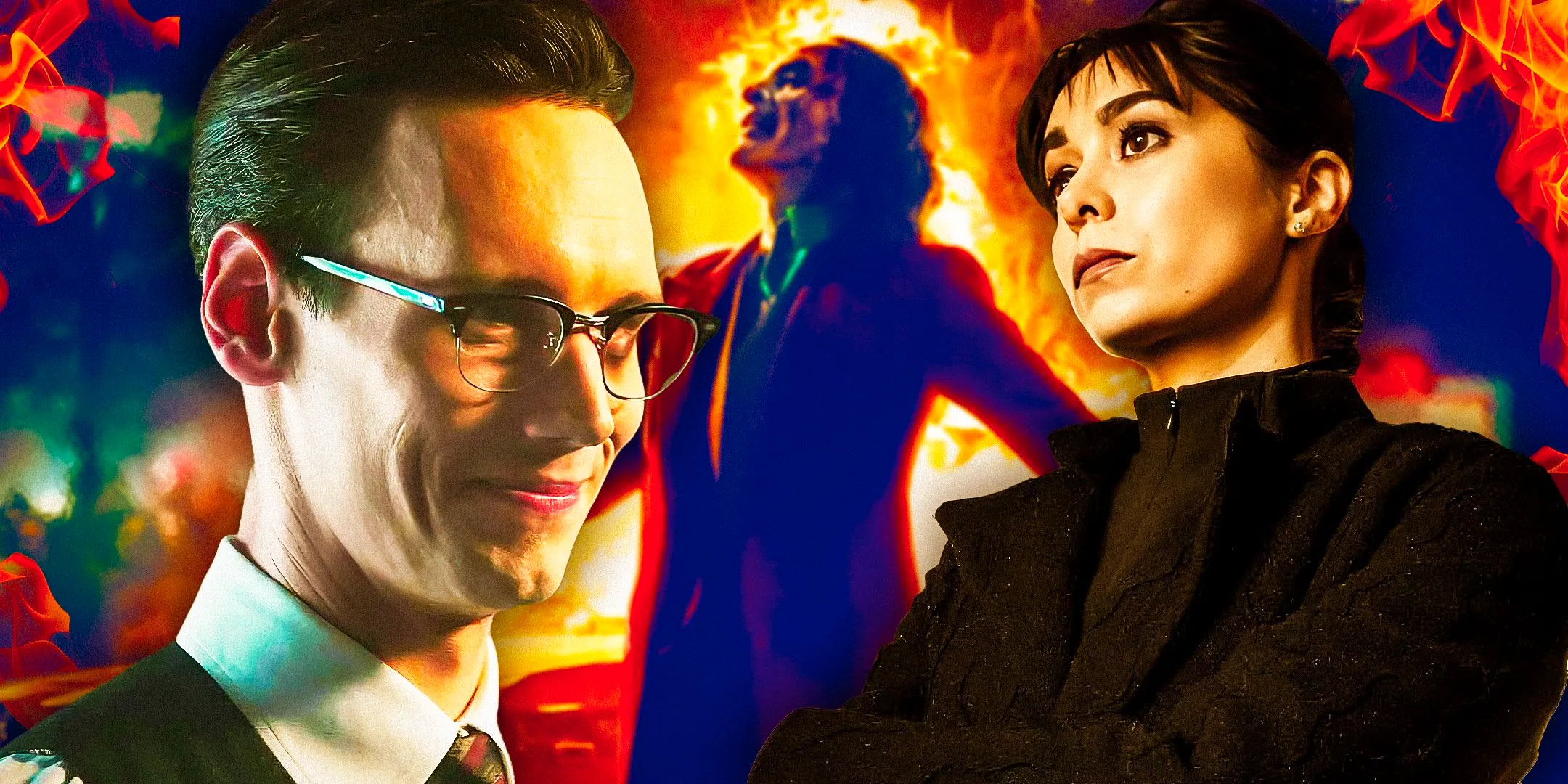 Sofia-Falcone-(Cristin-Milioti-in-The-Penguin)-and-The-Riddler-(Cory-Michael-Smith-in-Gotham)-and-The-Joker-(Joaquin-Phoenix-in-Joker) Image