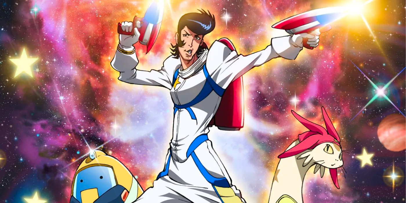 Space Dandy anime key art featuring the titular bounty hunter and his companions. Image