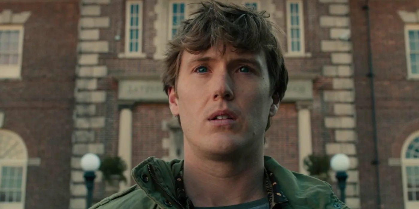 Spencer Treat Clark as Joseph Dunn outside of Raven Hill Memorial in Glass Image