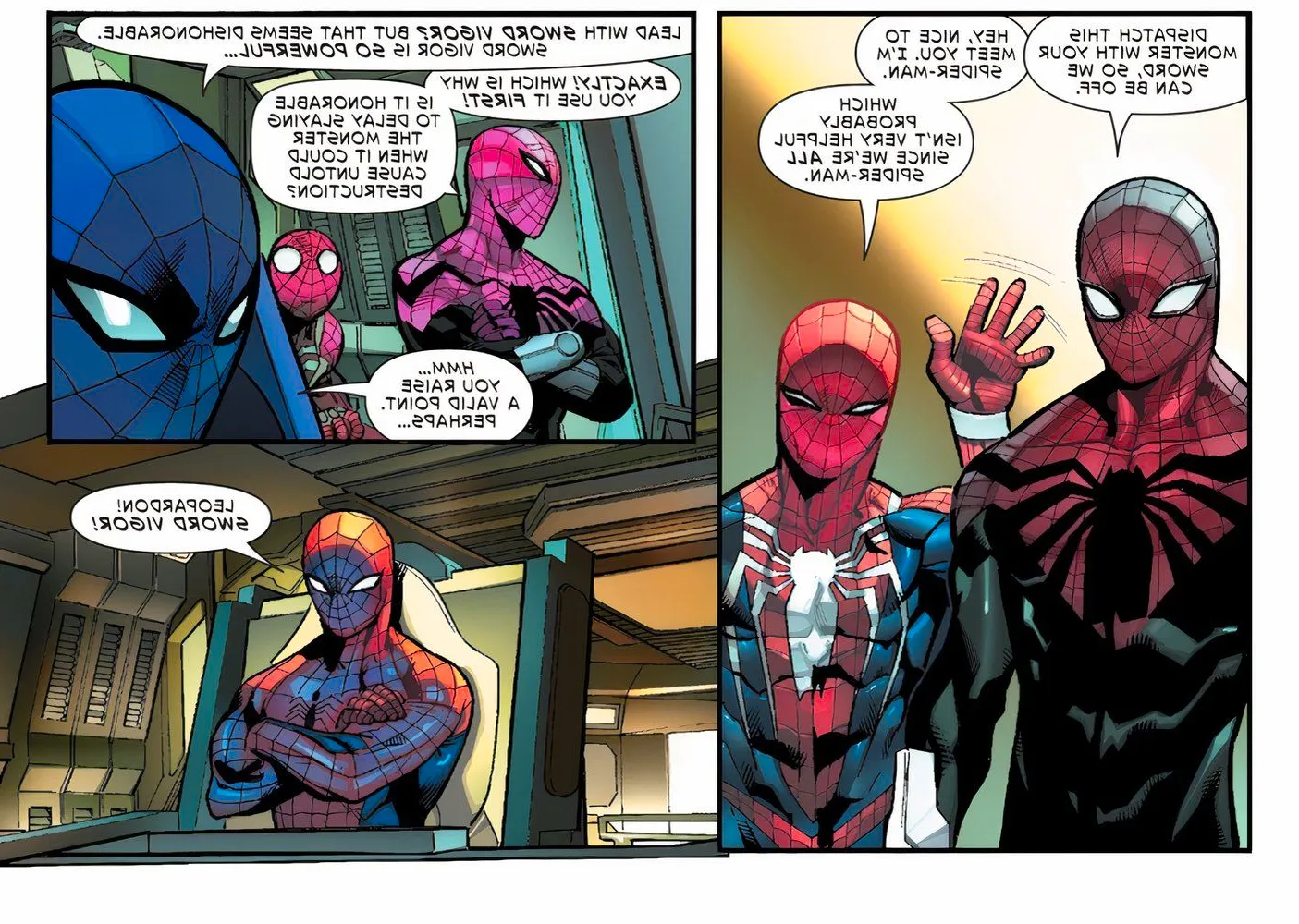 Spider-Geddon #5, Spider-Man admits Sword Vigor is too powerful to use. Image