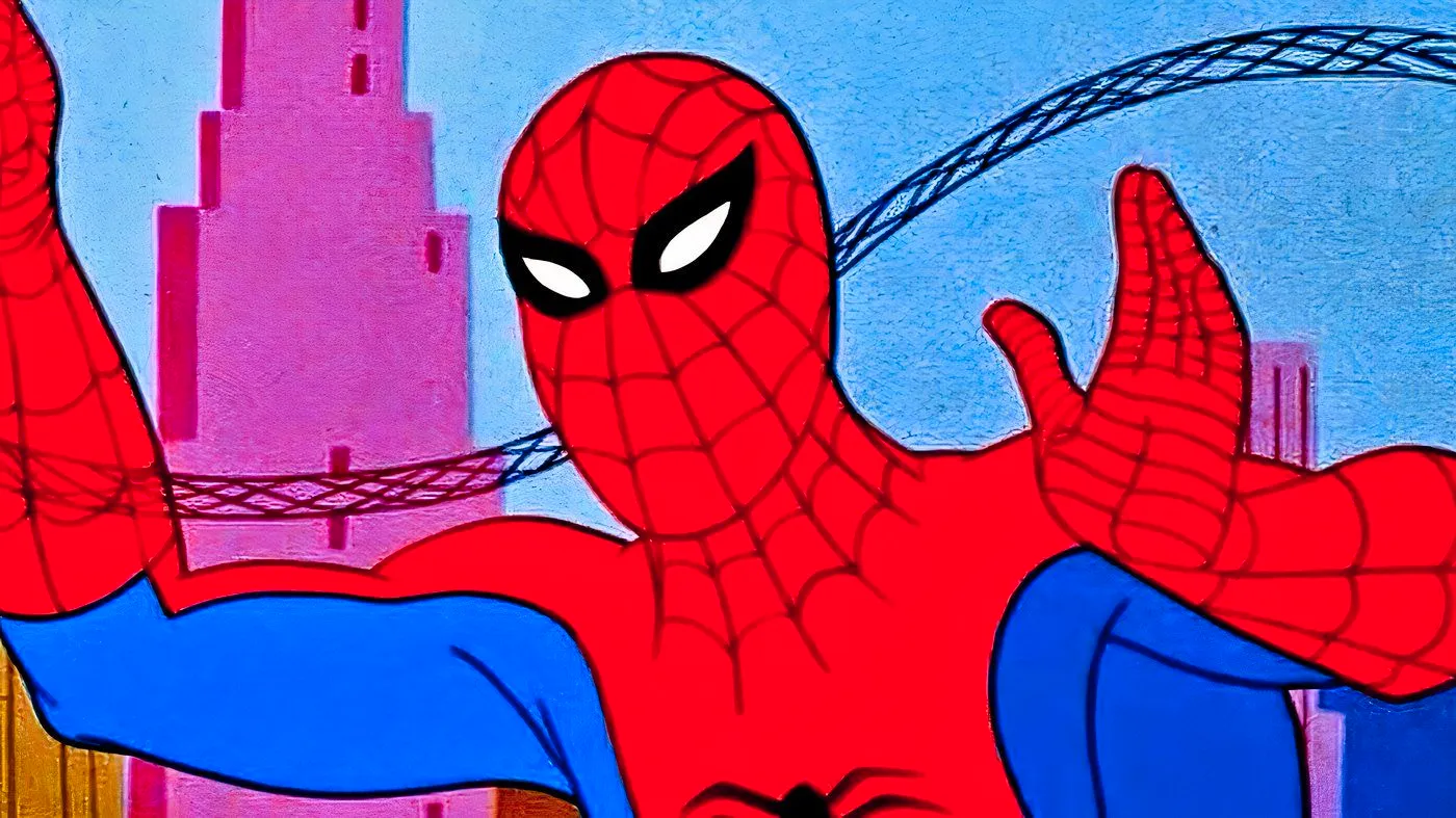 Spider-Man from the 1967 animated series swinging through New York City. Image