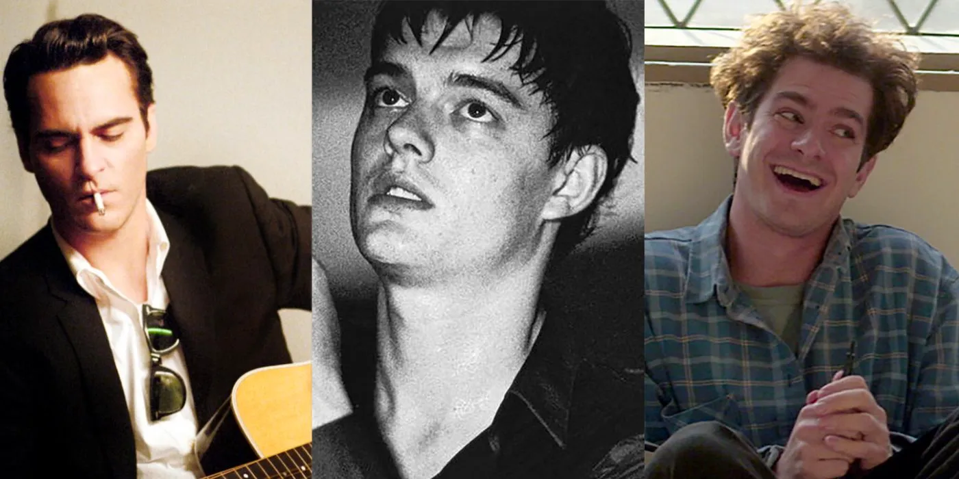 Split image of Andrew Garfield in Tick Tick Boom, Sam Riley in Control, and Joaquin Phoenix in Walk the line Image