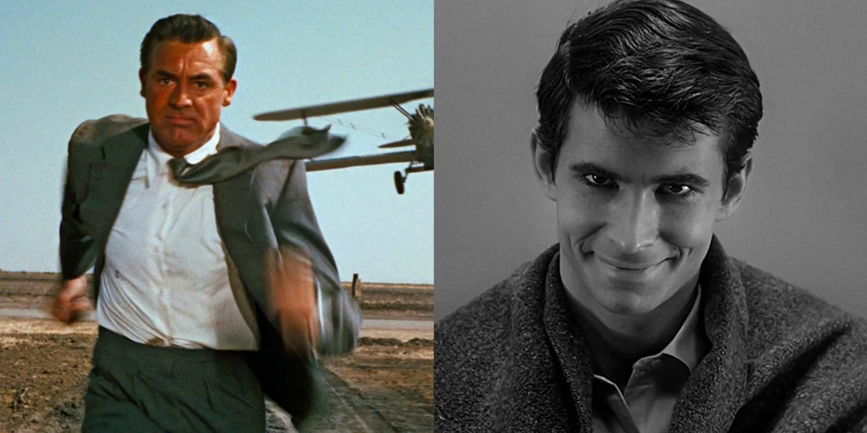 Split image of Anthony Perkins in Psycho and Cary Grant in North by Northwest Image