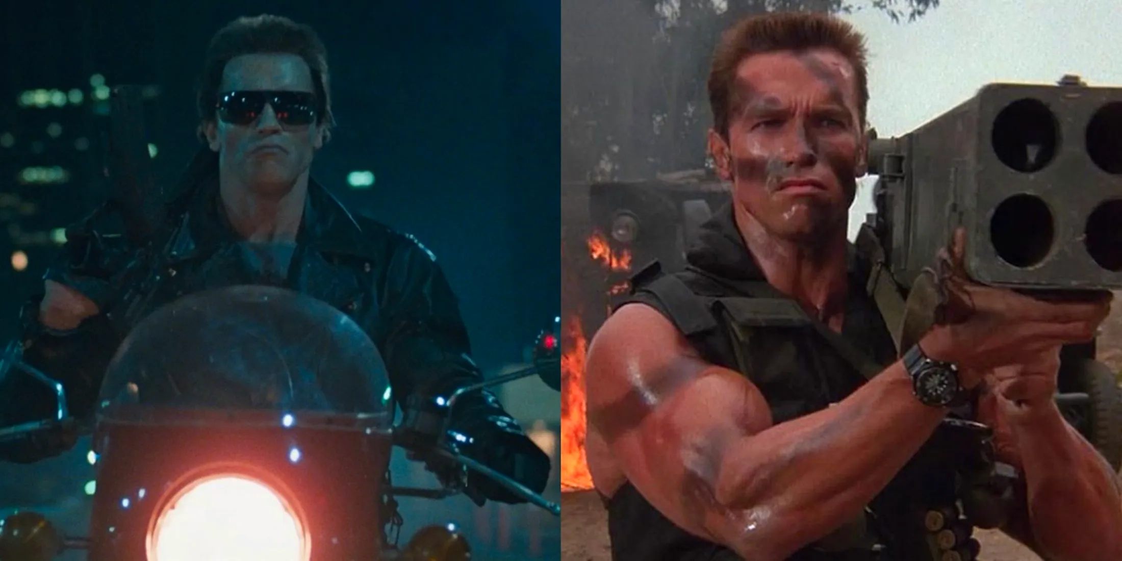 Split_image_of_Arnold_Schwarzenegger_with_a_rocket_launcher_in_Commando_and_riding_a_motorcycle_in_The_Terminator Image