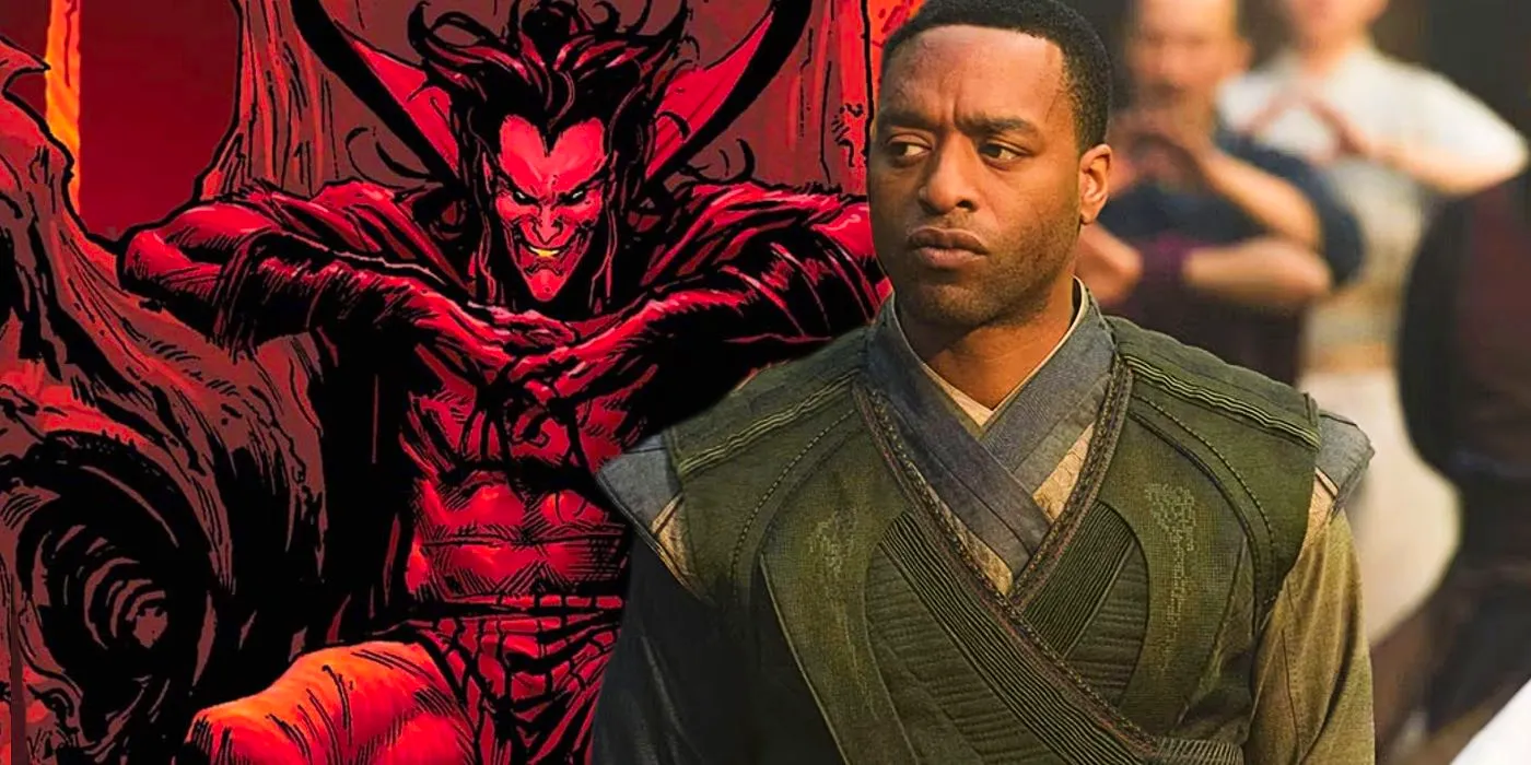 Split image of Baron Mordo in the MCU and Mephisto in Marvel comics Image