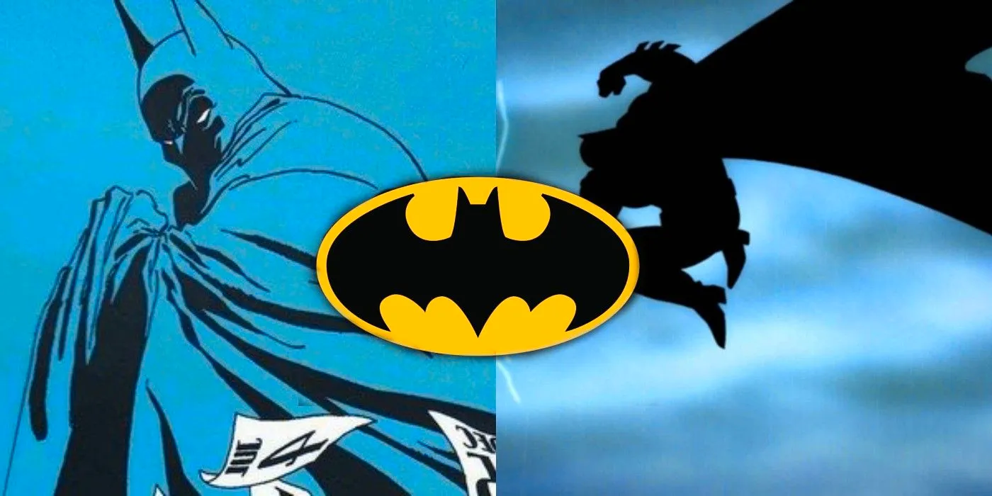 Split image of Batman leaping and posing Image