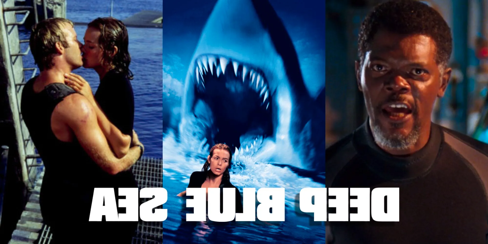 Split image of characters and sharks from Deep Blue Sea Image