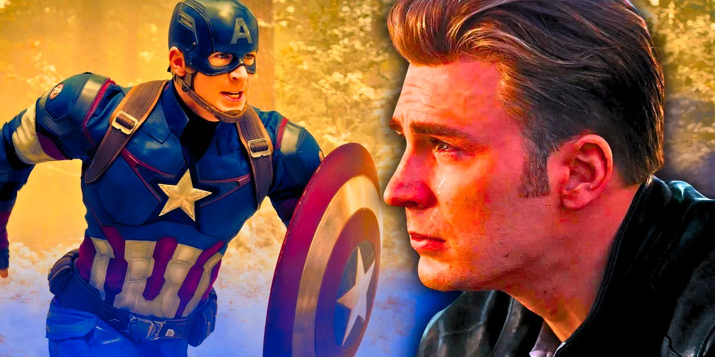 Split image of Chris Evans as Steve Rogers and Captain America in the MCU Image