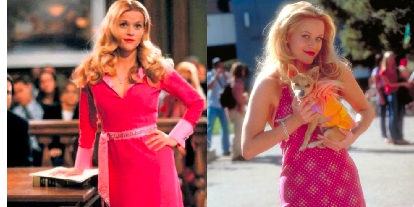 Split image of Elle Woods in Legally Blonde. Image